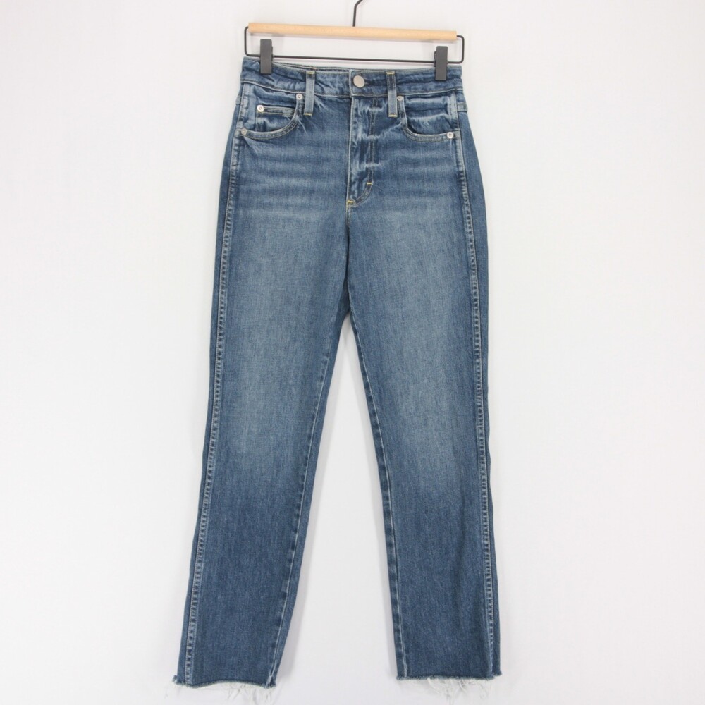 Amo Chloe Crop Jeans Womens 24 Blue Kismet Raw Hem High Rise Straight Leg